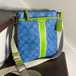 Coach Signature Blue and green Crossbody and Shoulder bag Handbag  Purse.